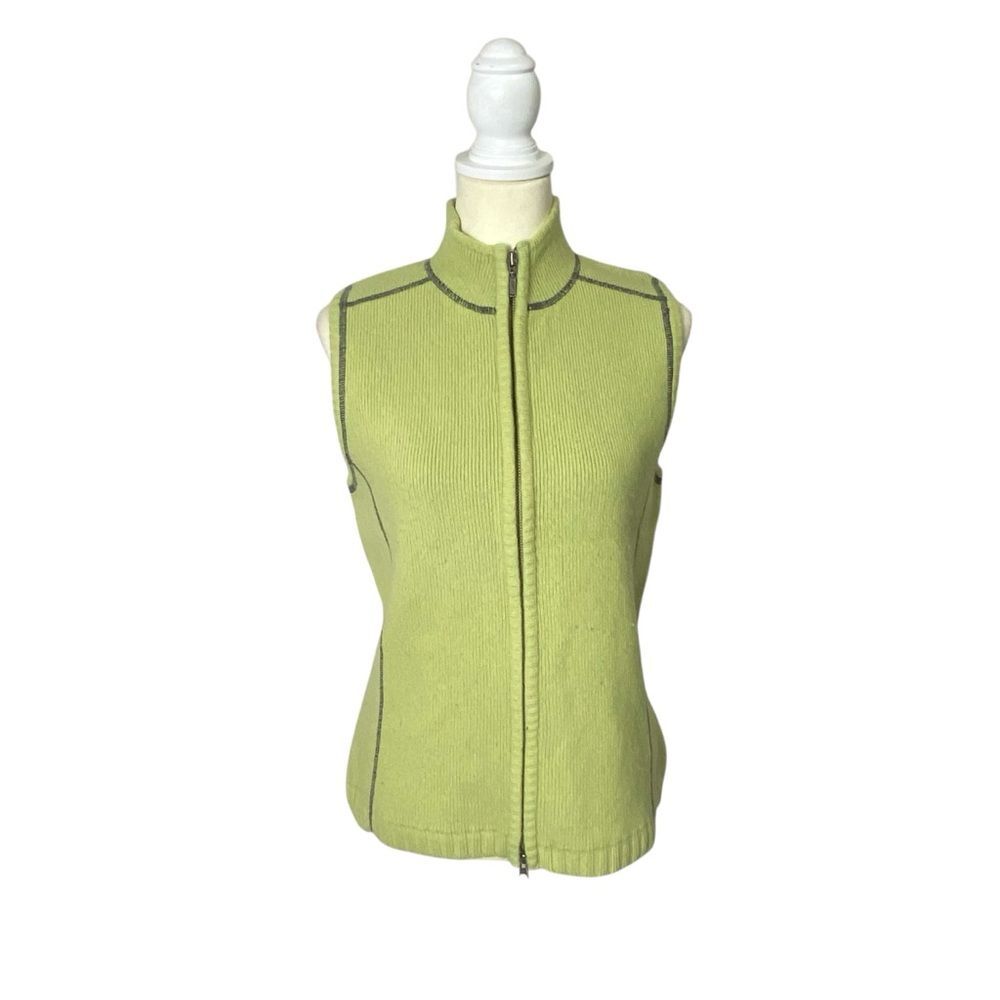 Eddie Bauer Cotton/Lambswool Blend Green Sweater Vest W/ Dual Zipper Size Med.